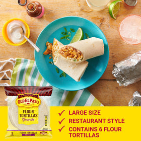 Old El Paso Grande Flour Tortillas stack, showcasing pliable soft texture.