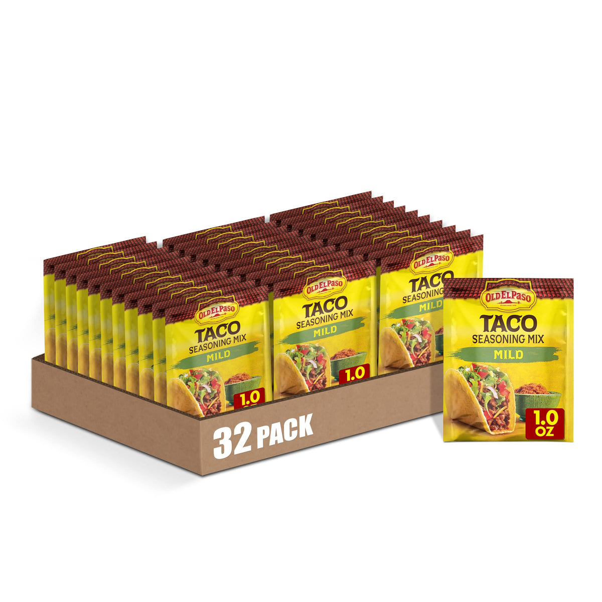 Old El Paso Mild Taco Seasoning Mix 1oz packet on shelf adds quick Tex-Mex flavor.
