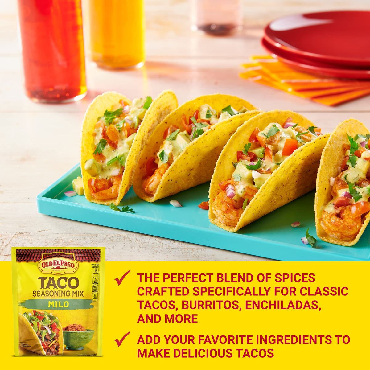 Old El Paso Mild Taco Seasoning Mix poured into a pan for easy meals.