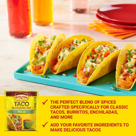 Old El Paso Mild Taco Seasoning Mix poured into a pan for easy meals.