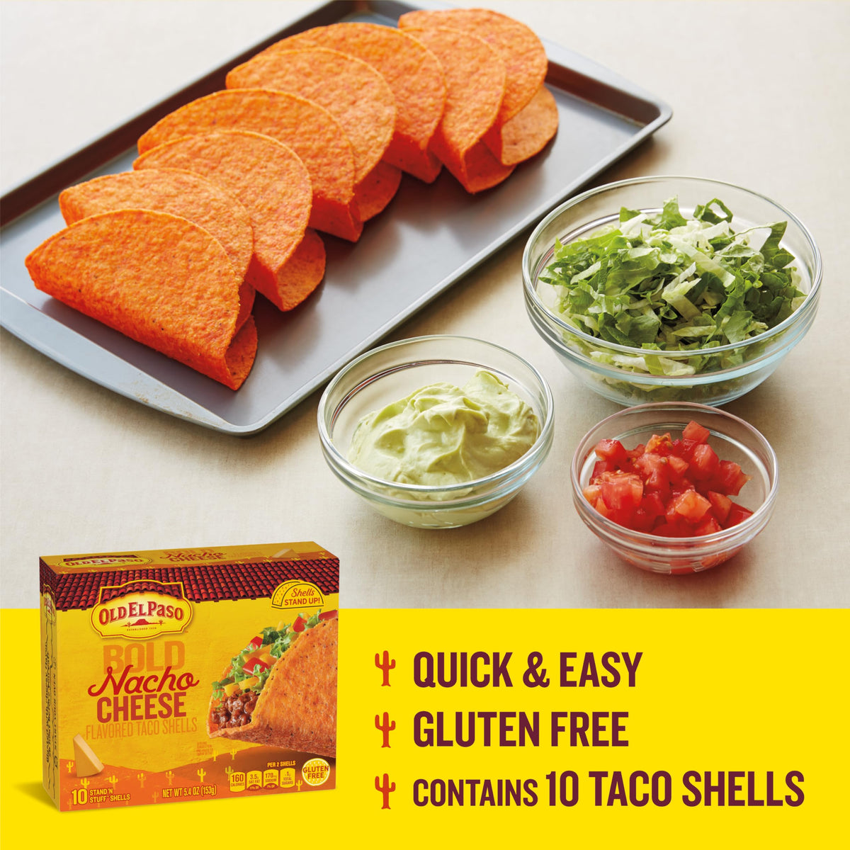 Topped shells ready for fillings highlight quick taco night