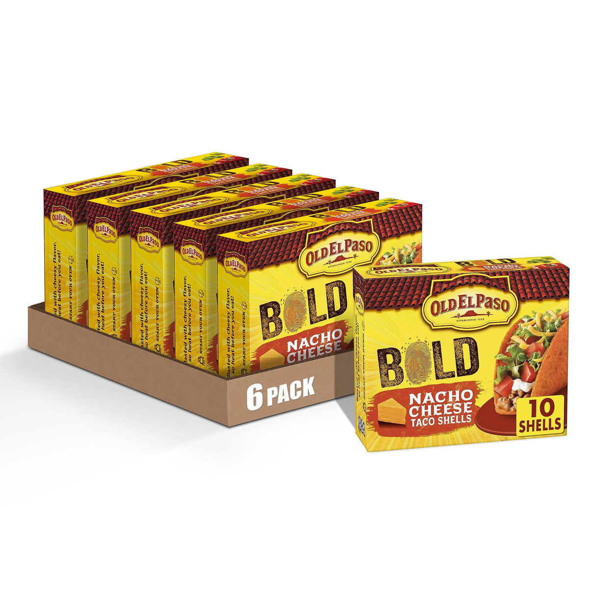Old El Paso Stand N Stuff box front showcases bold nacho cheese flavor
