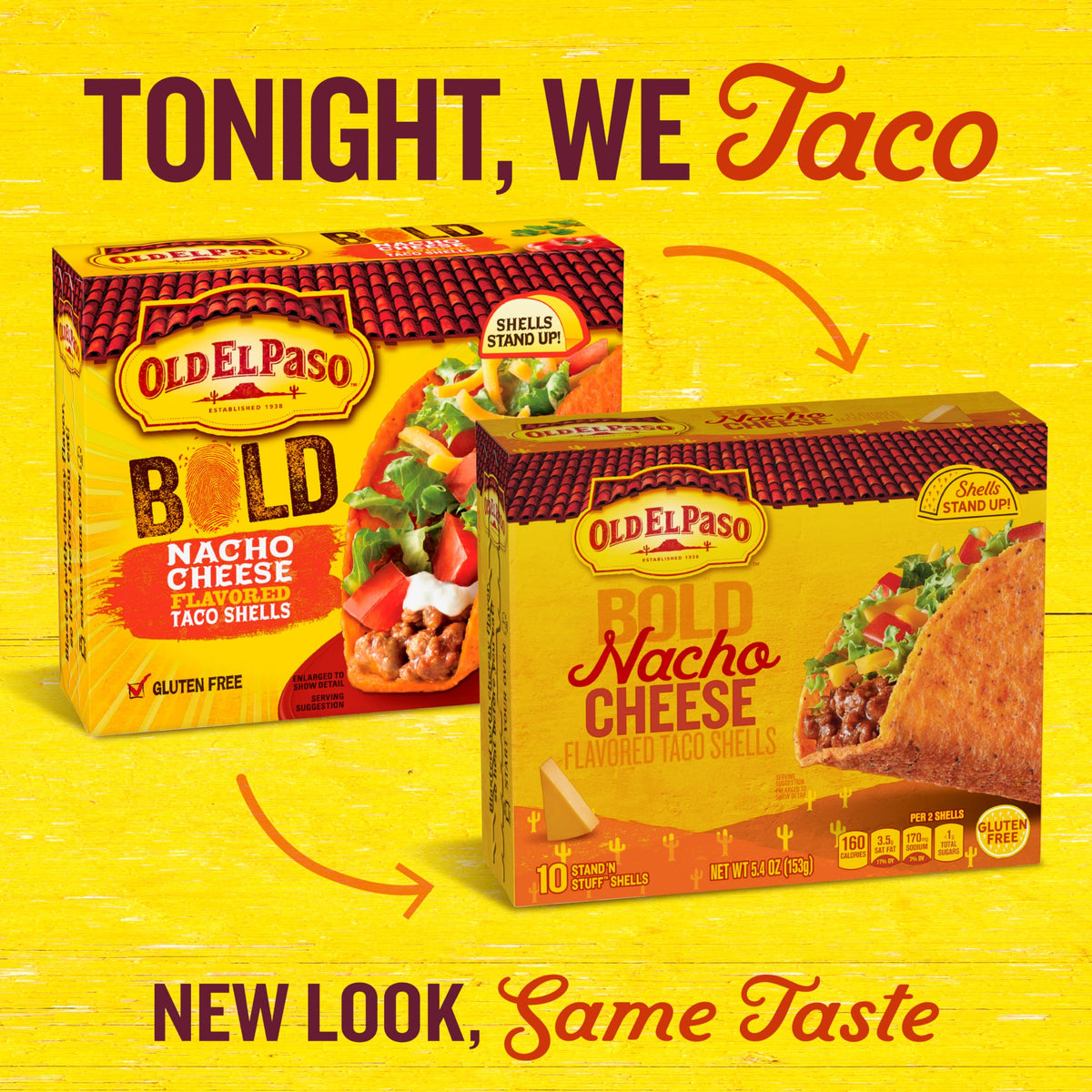 Old El Paso Stand N Stuff flat-bottom shells standing upright for easy filling