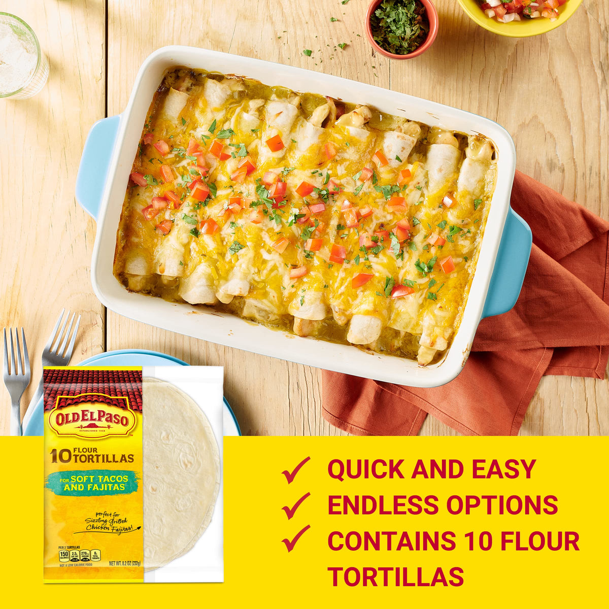 Oven-warmed Old El Paso tortillas ready for fillings