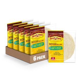 Old El Paso flour tortillas on a plate, ideal for soft tacos and fajitas
