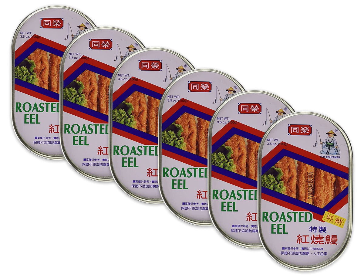 Old Fisherman Roasted Eel 3.5oz pack, silky texture and jasmine rice pairing.