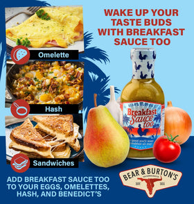 Bear & Burton's Breakfast Sauce Too being poured to elevate breakfasts