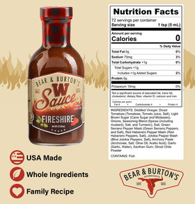 Two-pack display of Bear & Burton's sauces on shelf.