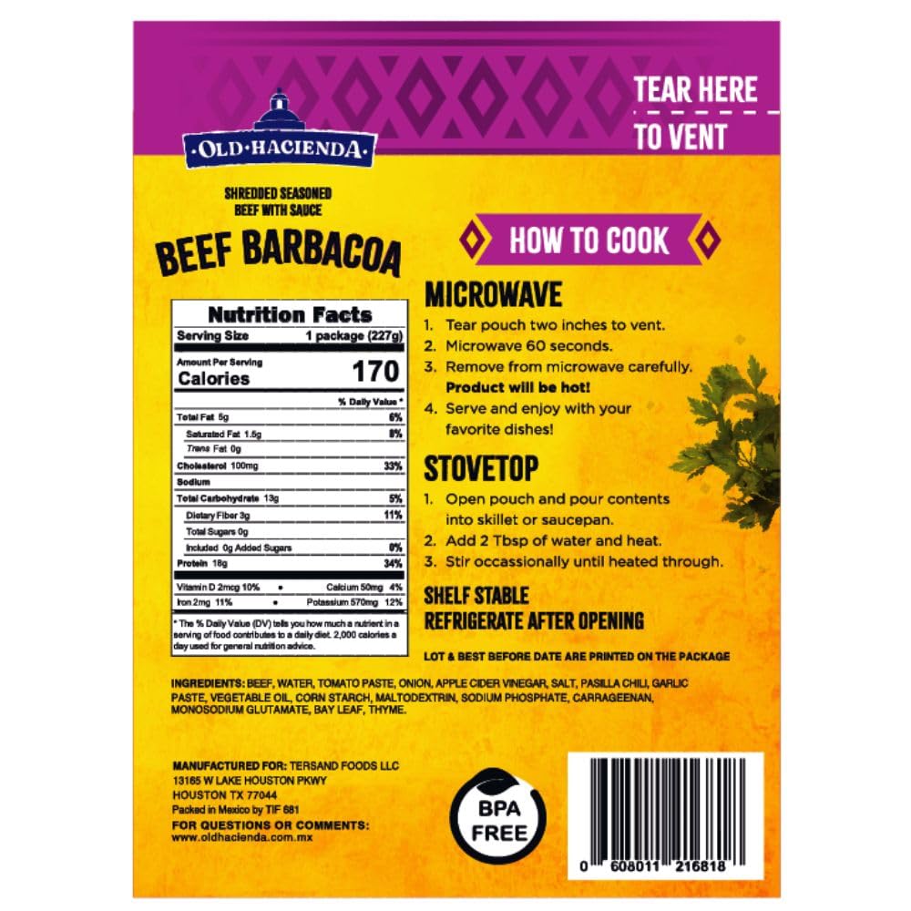 Old Hacienda Barbacoa shredded meat ideal for tacos or bowls.