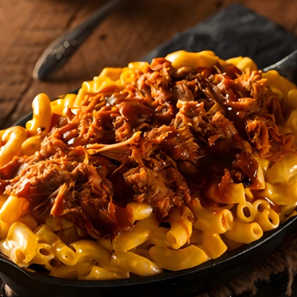 Old Hacienda Pulled BBQ Pork sandwich assembly featuring tender meat.