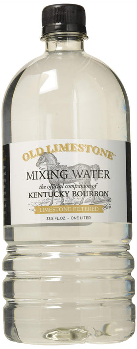 Old Limestone mixing water bottle 1L, top view, ideal for bourbon tasting prep.