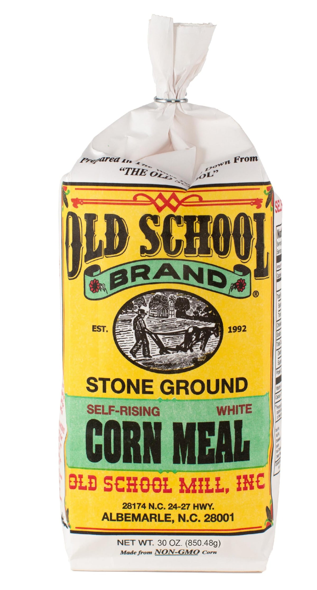 Old School Brand stone-ground cornmeal close-up for hearty cornbread and skillet dishes