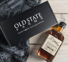 Old State Farms vanilla-cinnamon syrup aroma fills the kitchen during breakfast.