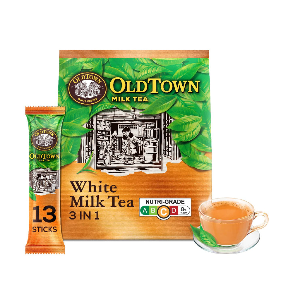 OLD TOWN 3 in 1 White Milk Tea sticks in a pack for quick, creamy beverages