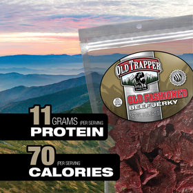 Old Trapper beef jerky-gym-bag-scene demonstrates convenient on the go protein for workouts