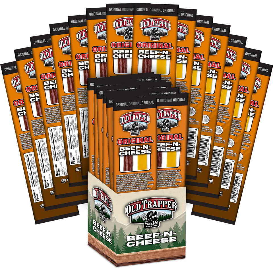 Old Trapper Beef-N-Cheese original packaging, convenient on-the-go snack.