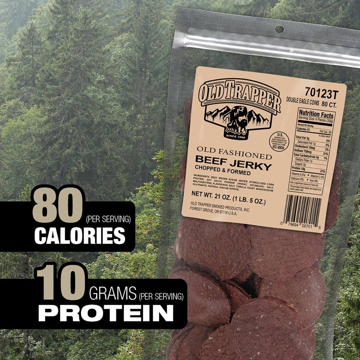 Old Trapper Double Eagle jerky smoked-gourmet slices reveal rich flavor and tender texture.