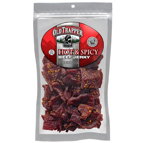Old Trapper Hot and Spicy beef jerky 10 oz bag shows bold flavor and portable protein