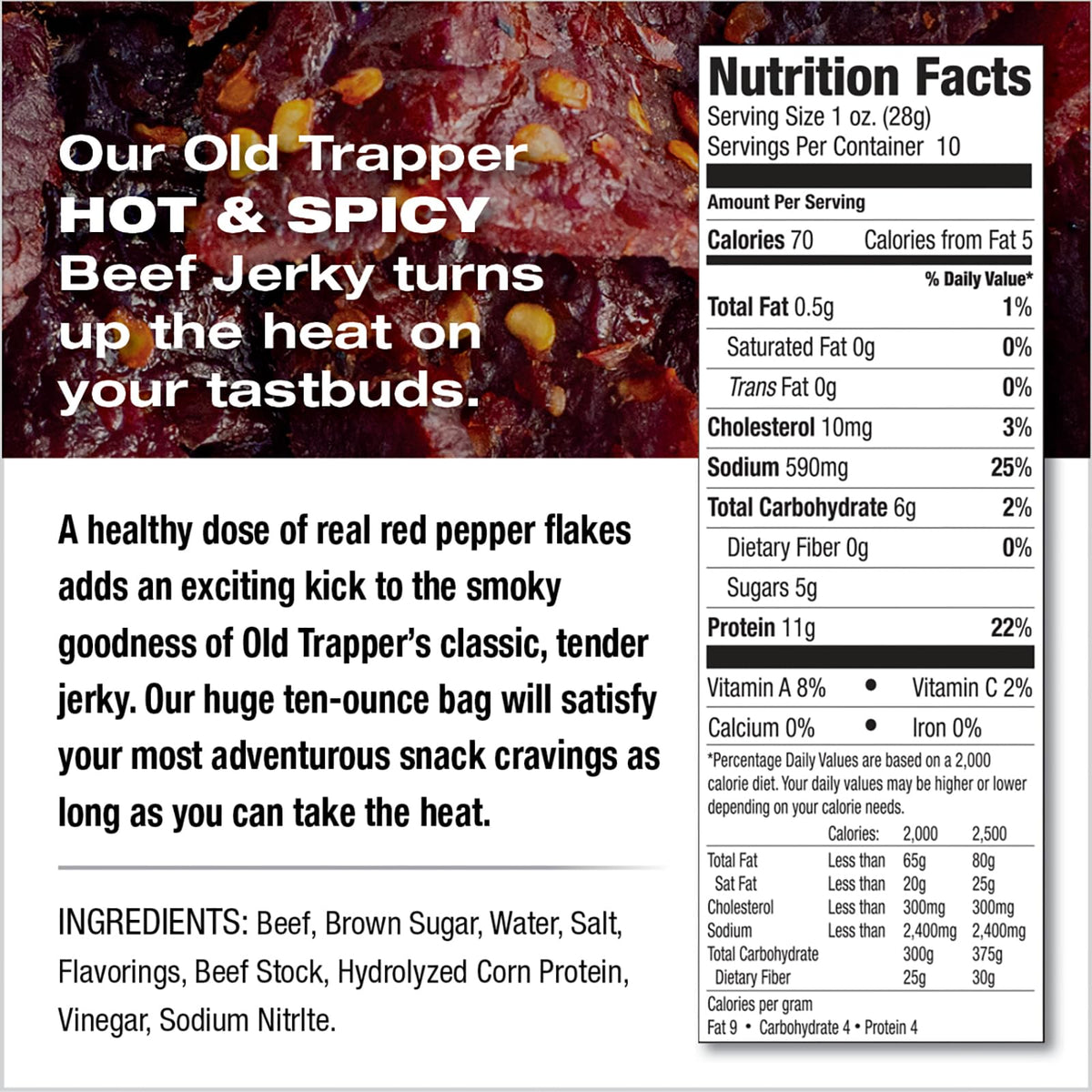 Jerky in a portable 10-ounce pack for gym bag or travel