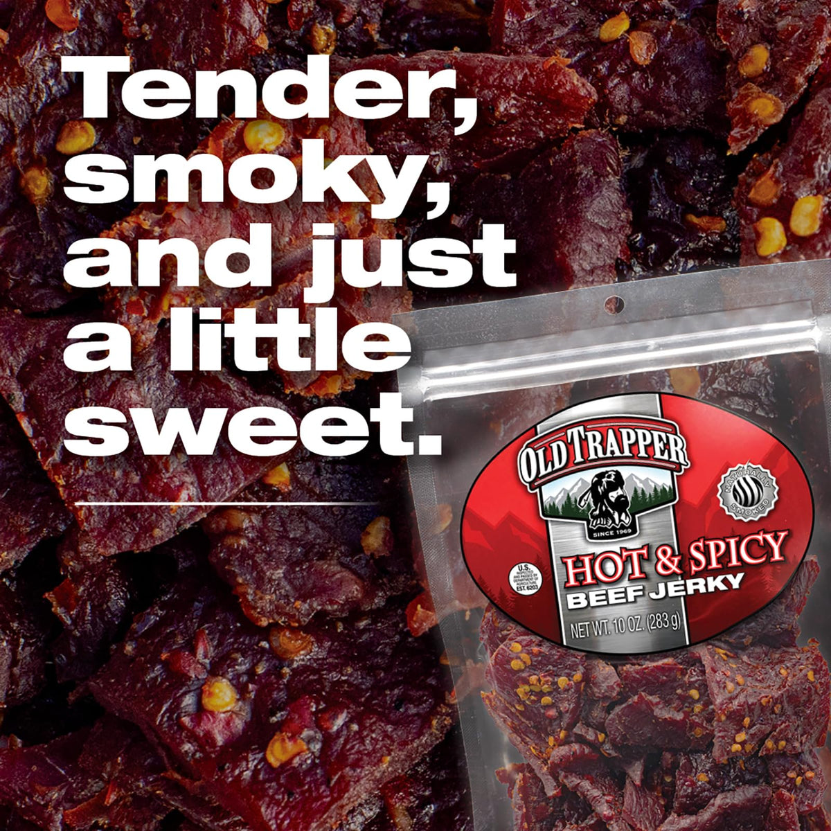 Convenient resealable 10-ounce bag keeps jerky fresh