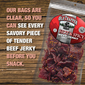Aromatic smoke rising from Old Trapper Hot & Spicy beef jerky