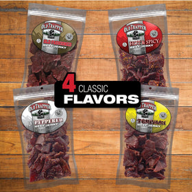Tender texture of Old Trapper jerky with red pepper specks for a spicy snack