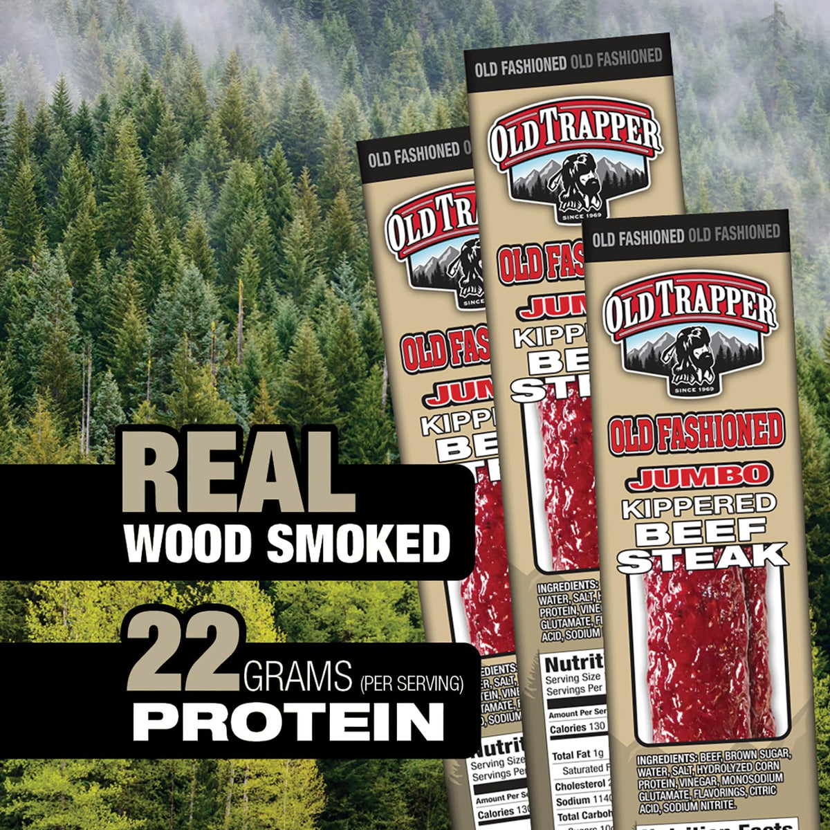Old Trapper Kippered Steak on-the-go in a gym bag or car