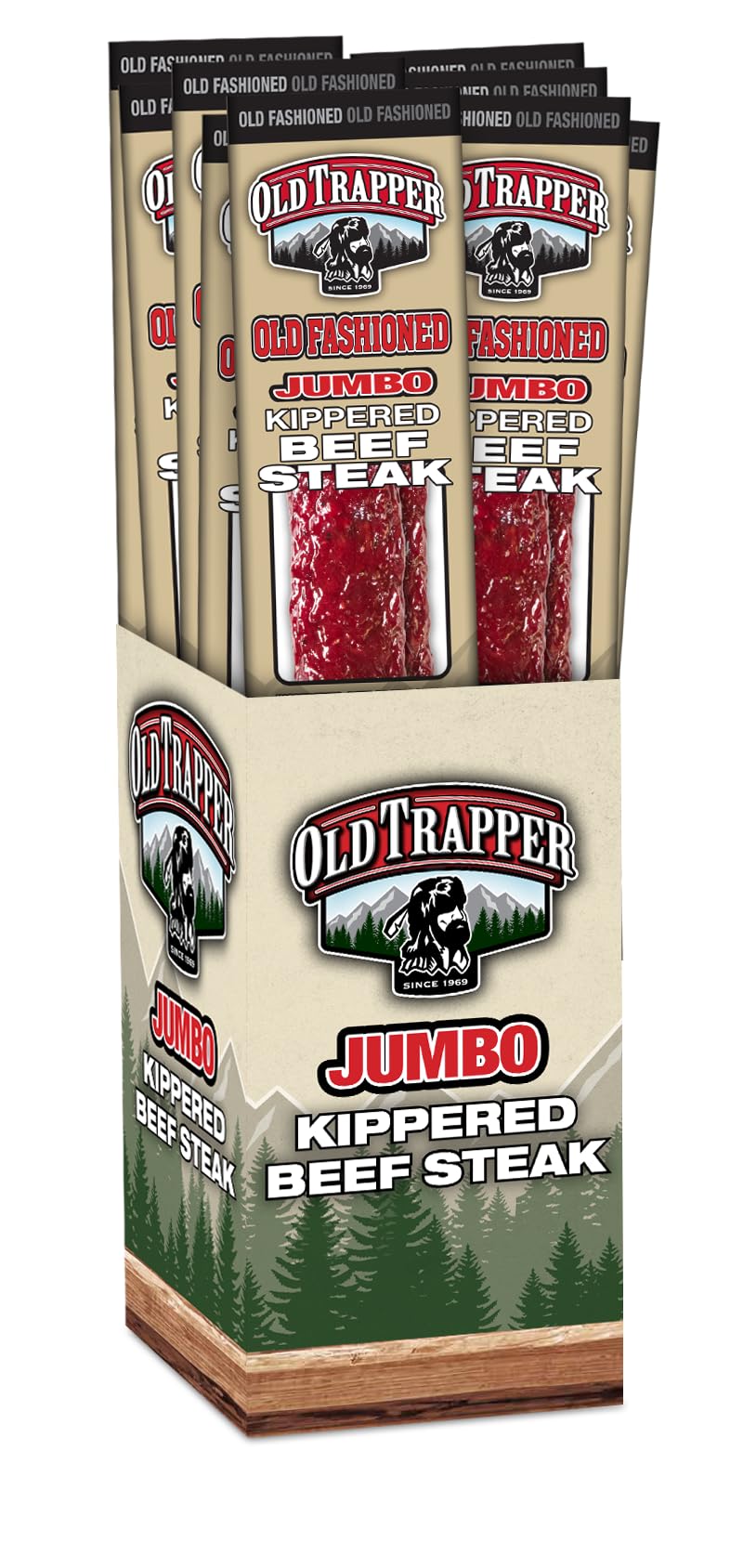 Old Trapper Kippered Steak two-ounce package for single-serve snacking