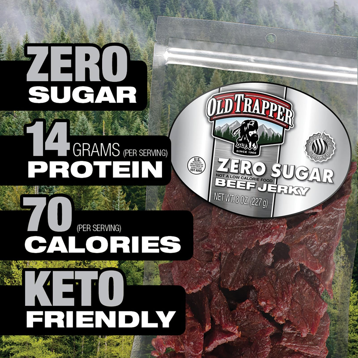 Old Trapper natural wood smoked jerky slices with rich aroma