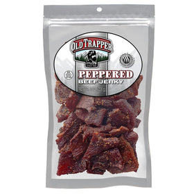 Old Trapper Peppered Beef Jerky 8 oz bag, great for protein-packed on-the-go snacking.