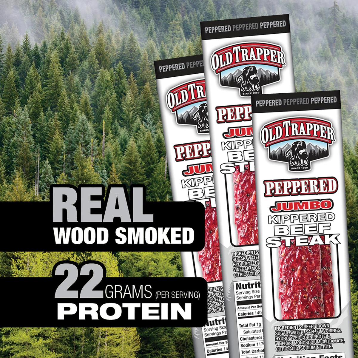 Old Trapper Peppered Kippered Beef Steak 12-pack display bulk snacking