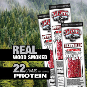 Old Trapper Peppered Kippered Beef Steak 12-pack display bulk snacking