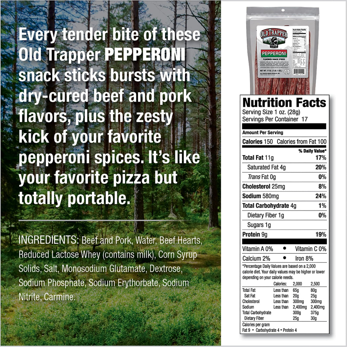 Serving idea: Old Trapper Pepperoni Snack Sticks as a quick protein bite.