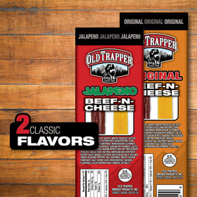 Old Trapper Smoked beef-n-cheese snack, highlighting tender texture.