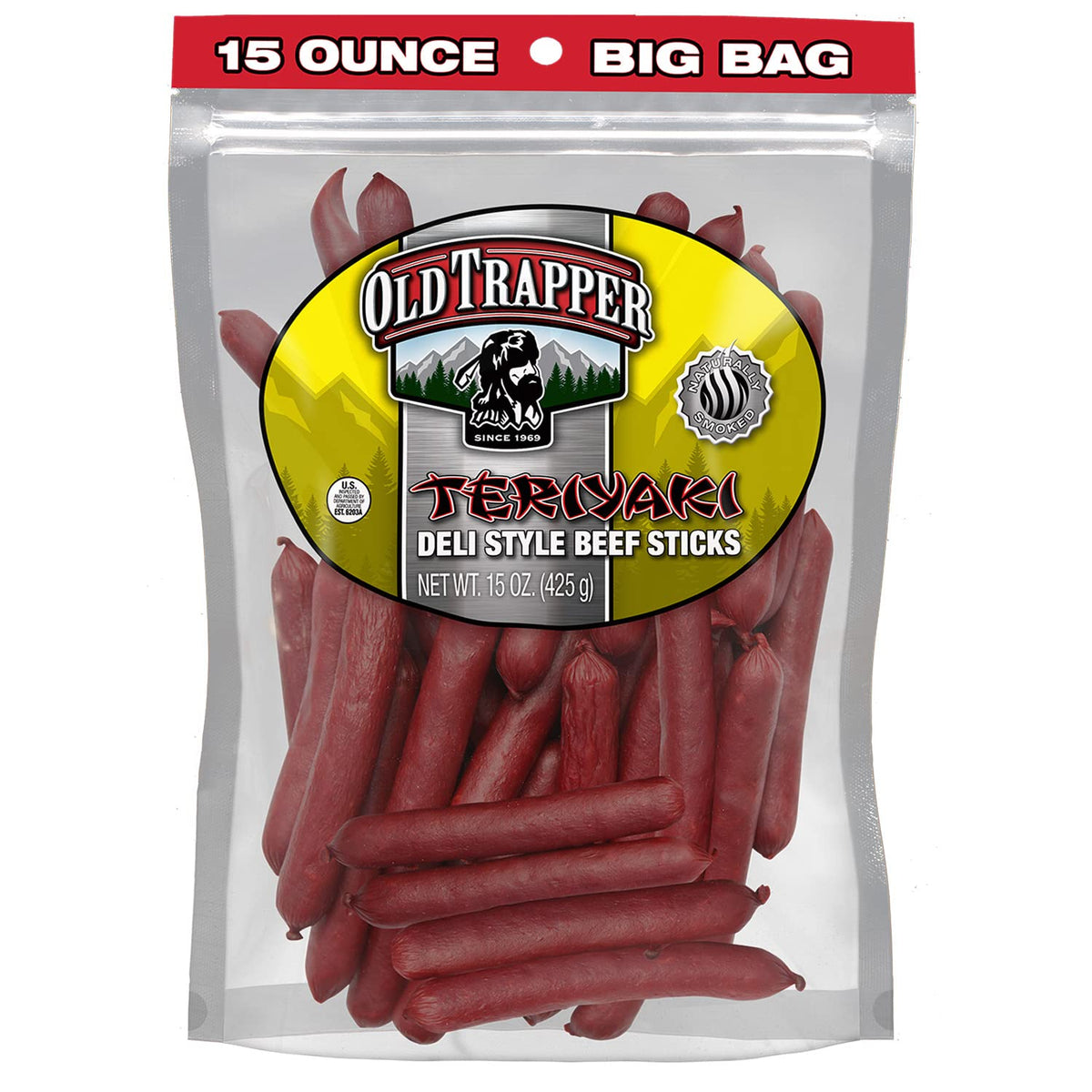 Old Trapper Teriyaki Beef Sticks 15 oz pack for on-the-go snacking