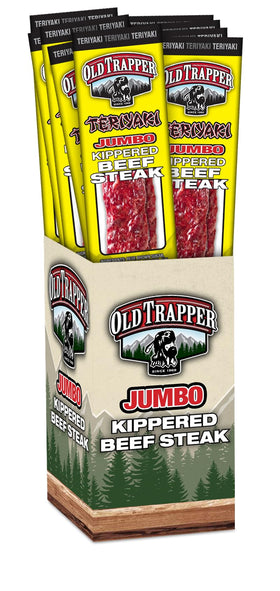 Old Trapper Teriyaki Kippered Steak beef slices close-up.