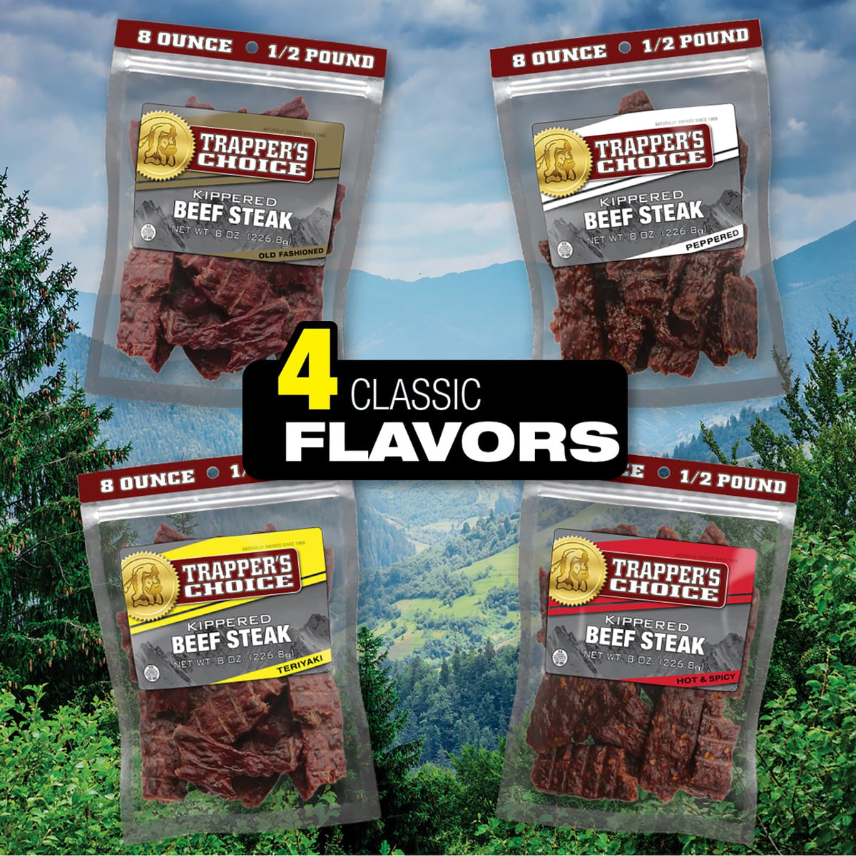 Old Trapper Eight-ounce resealable package keeps steak fresh for later enjoyment.
