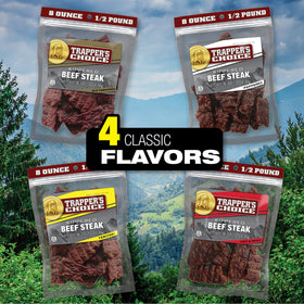 Old Trapper Eight-ounce resealable package keeps steak fresh for later enjoyment.