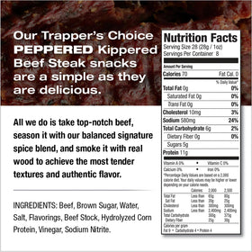 Old Trapper Trapper's Choice Peppered Kippered Steak thin-sliced portions enable easy portions on the go.