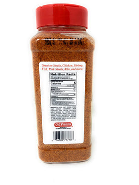 Old Vienna Red Hot Riplets Seasoning bottle label closeup highlights authentic St. Louis hot sauce flavor.