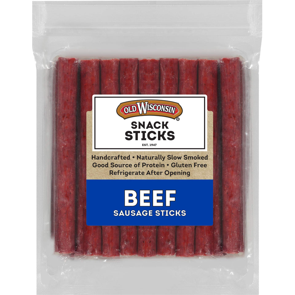Old Wisconsin beef sausage snack sticks pack resealable for convenient on-the-go protein.
