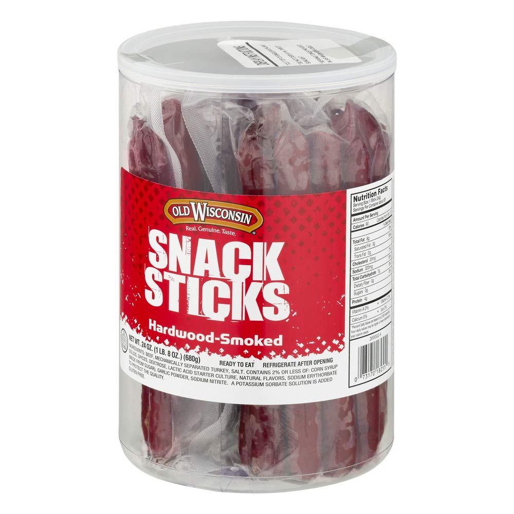 Old Wisconsin Beef Snack Sticks naturally smoked, portable high-protein snack.
