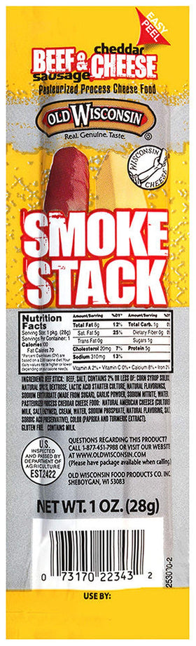 Old Wisconsin beef sticks with cheddar cheese in 18-pack, ready for snacking