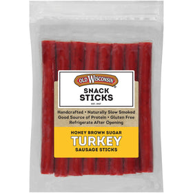 Old Wisconsin Honey Brown Sugar Turkey Snack Sticks package front, premium ready-to-eat snack.