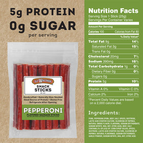 Old Wisconsin pepperoni snack stick close-up showing premium meat and spice blend.