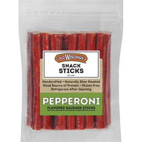 Old Wisconsin pepperoni snack sticks in a resealable pack for convenient on-the-go protein.