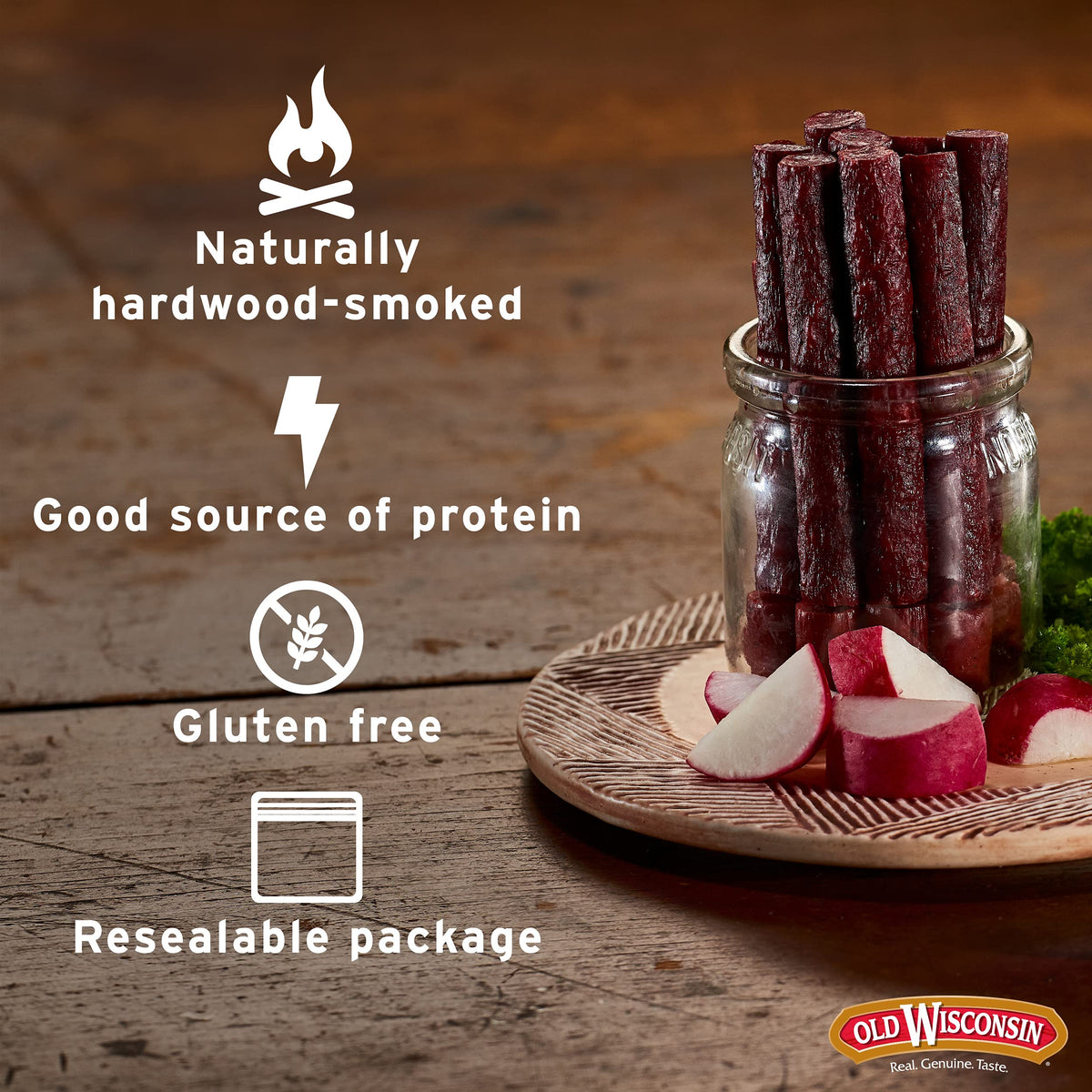 Old Wisconsin turkey snack sticks on the go for active lifestyles.