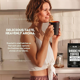 Olde Brooklyn Coffee bag open with steaming aroma for morning ritual