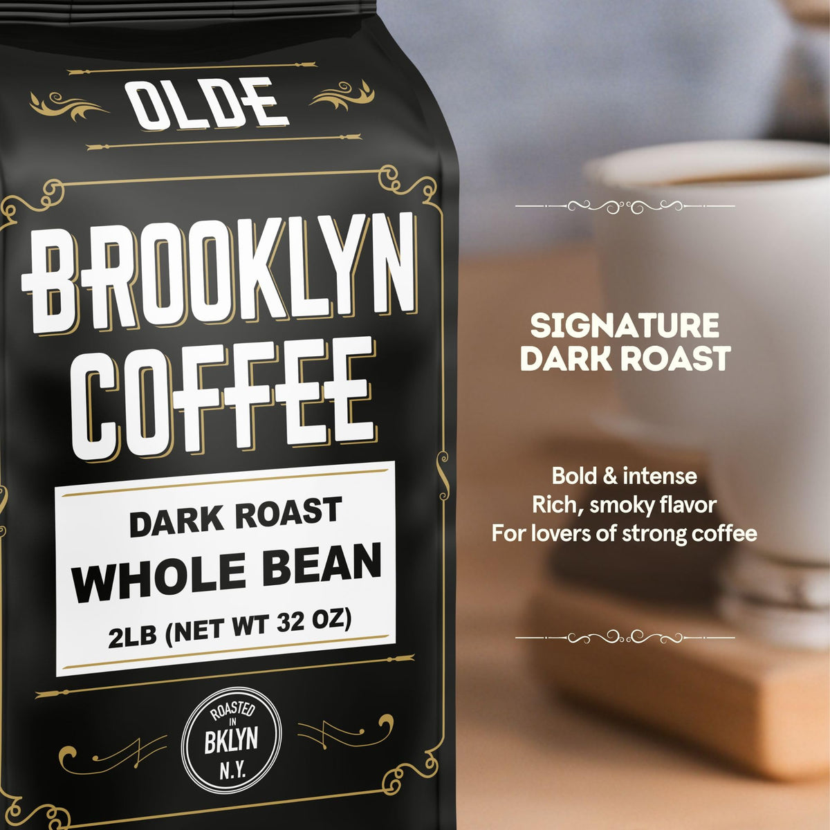 Olde Brooklyn Coffee dark roast beans close-up showing depth of flavor