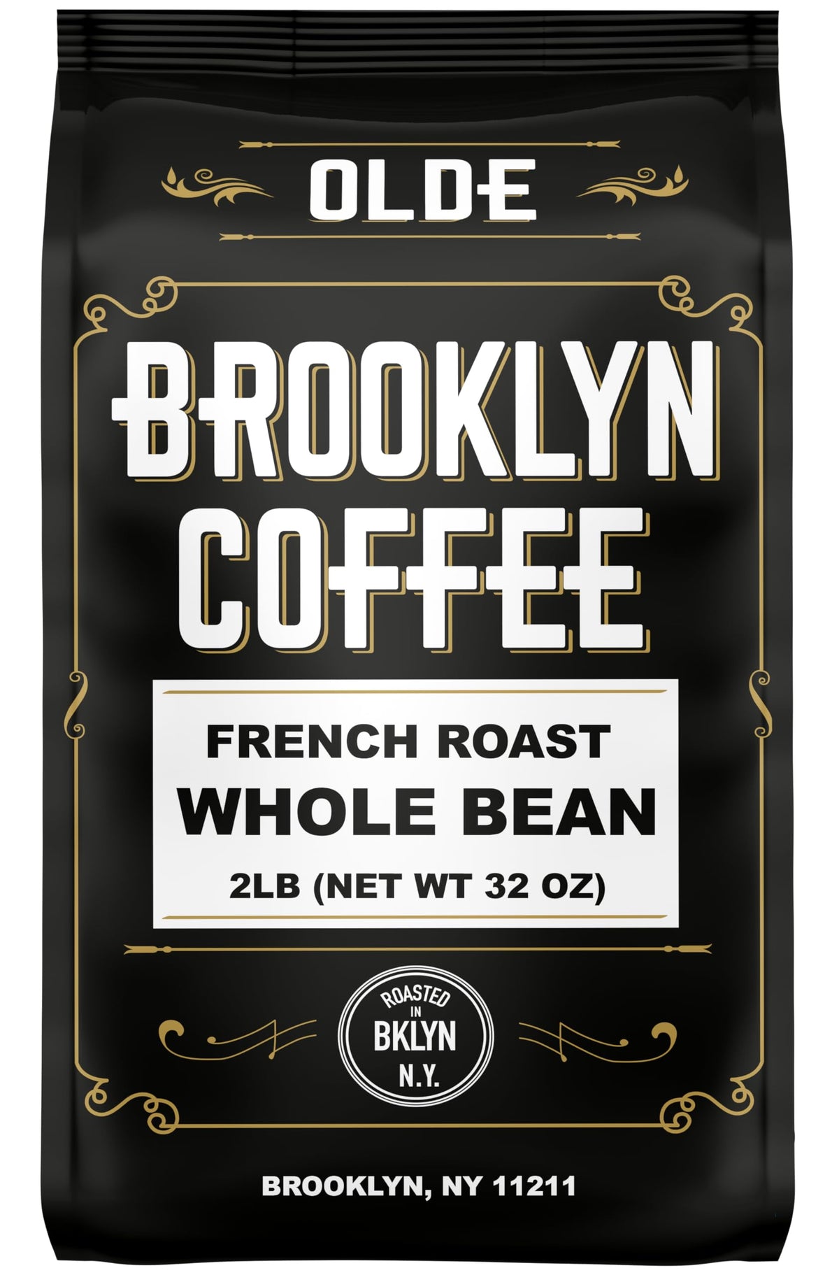 OLDE BROOKLYN COFFEE French dark roast beans ready for a bold, smooth grind.